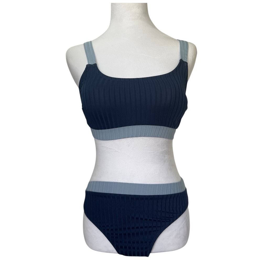 NWOT High Waisted 2 piece Bikini Sporty Adjustable Straps Beach Color Block Md